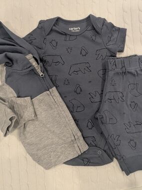 Carter's Size 0-3 Blue Bear & Penguin Print Baby Bottoms Set